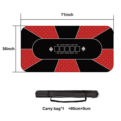 YUZPKRSI 70 x 35 Inch Poker Mat, 8 Players Texas Hold'em Poker Rubber Mat Poker Topper for Tables, Folding Portable Poker Table Top Layout w/Carrying Bag for Poker Games, Blackjack, Casino - color: 70 X 35 Inch-rectangular Red