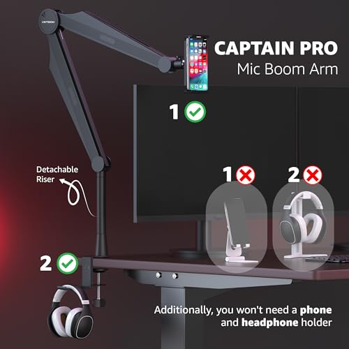 Mic Boom Arm Microphone Arm for Blue Yeti Shure Sm7b Hyperx QuadCast Rode At2020 and Fifine Upgraded Mic Stand with Tablet and Headphone Holder for Gaming Podcasting and Streaming CAPTAIN PRO - color: 3 Pro.