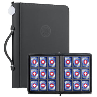 GEAoffice 9 Pocket Trading Card Binder, Holds 576 Cards, Premium PU Zip Card Binder with Handle, Side-Loading Pockets, Fits TCG, MTG, Sports Cards & Sleeved Cards (Black) - color: Black