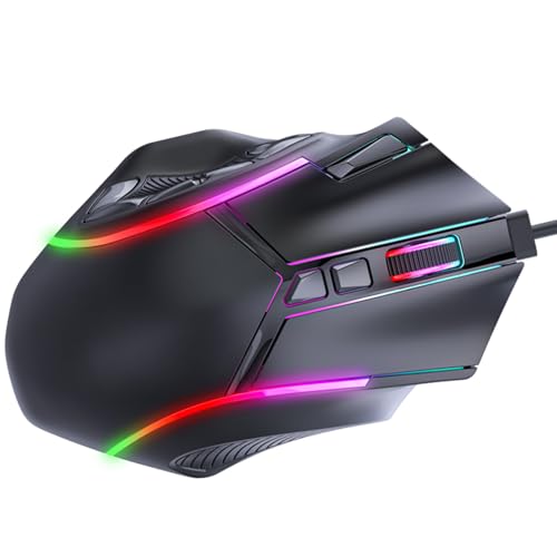 Gaming Mouse, 7 Programmable Buttons, RGB Lighting, 1200 to 12800 DPI, 1000Hz Polling Rate, Ergonomic Design Wired Mouse, Computer with 12 Buttons for Laptop, PC
