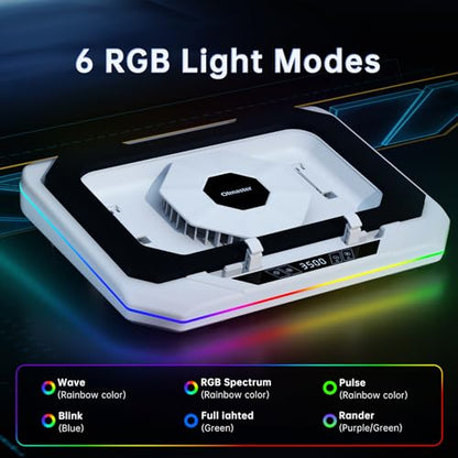 Gaming Laptop Cooling Pad with 3500 RPM Powerful Turbofan, RGB Laptop Cooler Stand with 3 USB Ports, Ergonomic Adjustable Height Laptop Fan for 12-19 Inch Notebooks, Office & Gaming