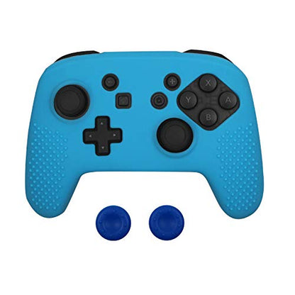 3 in 1 Soft Silicone Protective Skin Case Cover for NS Switch pro Controller Rubber Protective Skin with 2 Thumb Caps (Blue) - color: Blue
