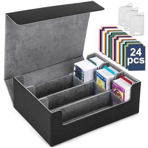 Card Deck Case for Trading Cards 1800+, MTG Card Storage Box, Leather Magnetic Closure Storage Box for Magic Commander, MTG, YuGiOh, PKM and Sports Cards - color: Black and Gray