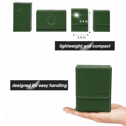 MTG Deck Box with Commander Display Window (Green&Grey, 1 window) | Holds 120 Single/100 Double-Sleeved Cards, Fit MTG/PTCG/OPTCG Cards, Strong Magnet, PU Leather, With 2 Dividers & 1 Toploader - color: Green and Grey