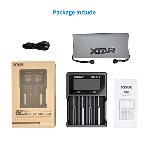 18650 Charger XTAR VC4H Battery Charger 4 Bays Updated 21700 Battery Charger USB C Charger Not Including Batteries