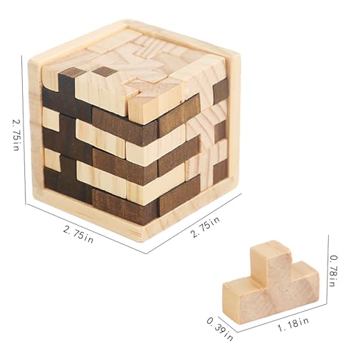 Ahyuan Wooden Brain Teaser Puzzle Cube Wooden Puzzles T-Shaped Jigsaw Logic Puzzle Educational Toy for Kids and Adults by AHYUAN (Brown and Natural) - color: Brown and Natural