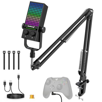 ZealSound Gaming Microphone for Xbox with Boom Arm, USB Microphone for PC Mac iPhone & Android, Noise Reduction, One-Tap Mute, Gain Control, Zero-Latency Monitoring for Gaming, Streaming, Podcasting
