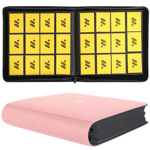 Card Binder 12 Pocket,Trading Card Binder Holds up to 1200 Cards with 50 Sleeves,Zipper Card Holder Album Compatible with TCG Card/Game Cards/Sports Card - color: Pink, size: 12 Pocket 1200