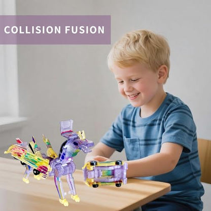 Crystal Transforming Dinosaur Car Toy 2-in-1 Transparent Magnetic Cars Convert to Dinosaur Robot, See-Through Crash-Activated Deformation Toy No Battery, for Kids 3-12 (Crystal) - color: Crystal