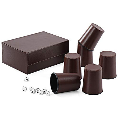 Party Games Leather Dice Cup Set, 6 Black Leather Dice Cups +30 Dice + Exclusive Storage and Transport Case Made of Faux Leather for Dad