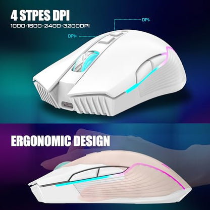 RedThunder K10 Wireless Gaming Keyboard and Mouse Combo, RGB Backlit Rechargeable 3800mAh Battery, Mechanical Feel Anti-ghosting Keyboard + 7D 3200DPI Mice for PC Gamer(White Pudding) - color: White Pudding