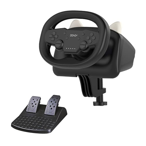 DOYO Wireless Gaming Steering Wheel, Multi-Platform Racing Wheel Compatible for Switch/PC/PS4/PS3/iOS and Android Phones (Black) - color: Black