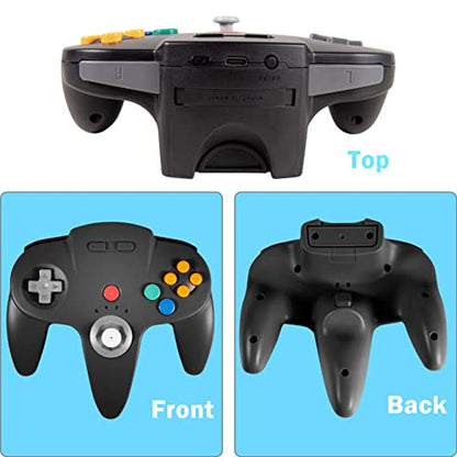 2 Pack Wireless N64 Controller Made for Switch 1 & 2, N64 Console, Black | (Built-in Vibration) (Rechargeable) (3D Analog Stick), 2.4 GHz USB & N64 Receiver Made for Switch Online, Windows PC, macOS - color: Black / Black