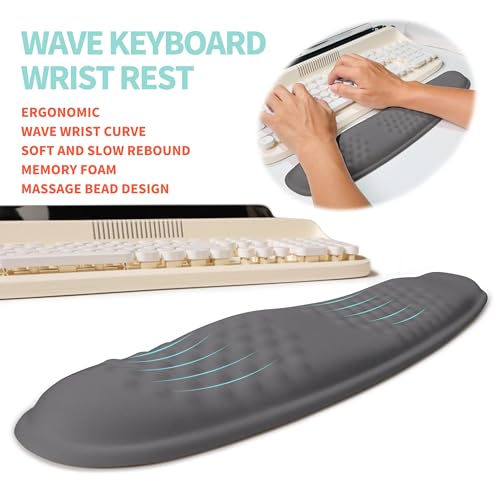2-in-1 Ergonomic Set, Wave Rise Keyboard Wrist Rest and Massage Bulge Slope Mouse Pad Wrist Support, Cushion Memory Foam Integrated to Relieve Wrist Pain, Deep Gray - color: Deep Gray