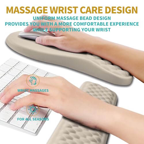 Hokafenle 2 in 1 Ergonomic Mouse Pad Wrist Support & Wrist Rest for Computer Keyboard Set, with Relieve Carpal Tunnel Pain Massage Bulge and Full Memory Gel Design (2In1 Set - Apricot) - color: Hk014-apricot