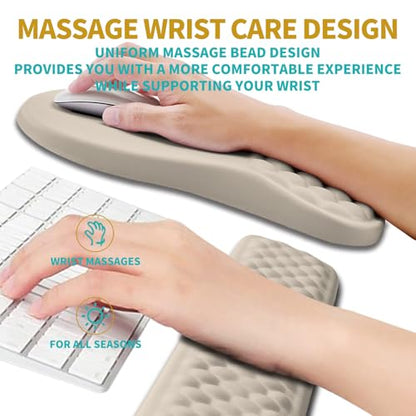 Hokafenle 2 in 1 Ergonomic Mouse Pad Wrist Support & Wrist Rest for Computer Keyboard Set, with Relieve Carpal Tunnel Pain Massage Bulge and Full Memory Gel Design (2In1 Set - Apricot) - color: Hk014-apricot