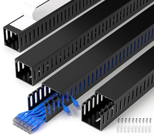 2" H x 2" W Cable Raceway, 66in Under Desk Wire Management Channel, Black | Slotted Wire Duct, 4Pack, 16.5in Each, Heavy-Duty PVC Cable Management for Server Racks, Network Cables & Electrical Cabinets - color: Black, size: 2in H X 2in W X 66in L
