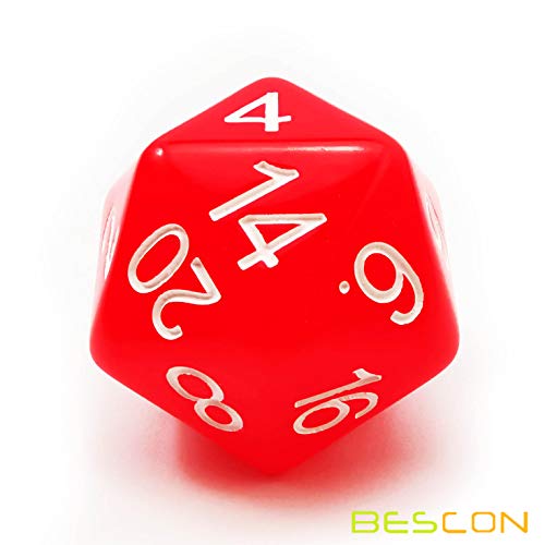 Bescon Jumbo Glowing D20 38MM, Big Size 20 Sides Dice Red Glow in Dark, Big 20 Faces Cube 1.5 inch - color: Red Glow in Dark
