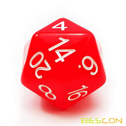 Bescon Jumbo Glowing D20 38MM, Big Size 20 Sides Dice Red Glow in Dark, Big 20 Faces Cube 1.5 inch - color: Red Glow in Dark