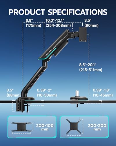 Single Gaming Monitor Arm for 24"-57" Screen, Black | Computer Monitor Stand Holds Up to 60LBS - color: BLACK, style: Non-RGB