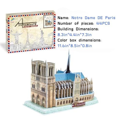 Architecture World Famous of 3D Puzzle.Build Your Own Collection of 17 Global Landmarks (Notre Dame, Colosseum) - Educational DIY Model Kit for Kids & Adults. (Notre Dame DE Paris) - color: Notre Dame De Paris