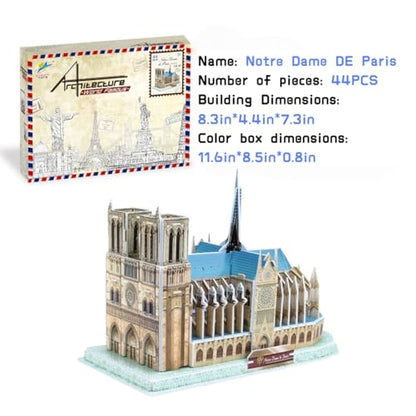 Architecture World Famous of 3D Puzzle.Build Your Own Collection of 17 Global Landmarks (Notre Dame, Colosseum) - Educational DIY Model Kit for Kids & Adults. (Notre Dame DE Paris) - color: Notre Dame De Paris