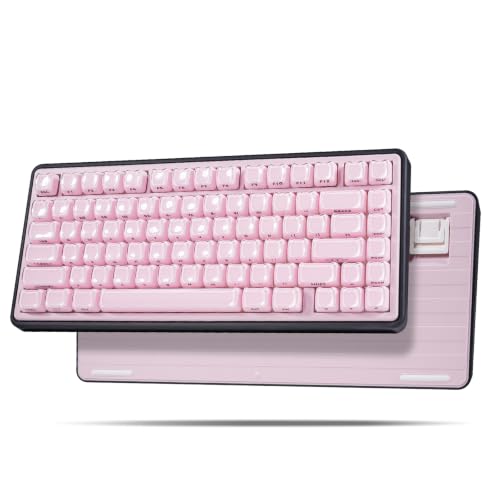 ZORNHER UR82 Wireless Mechanical Keyboard, 75% Pink & Black Creamy Keyboard with Glossy Jelly Cat-Ear Keycaps,Hot-Swappable RGB Gaming Keyboard for Windows/Mac, BT/2.4G/USB-C - color: Pink Jelly Cat-Black Case