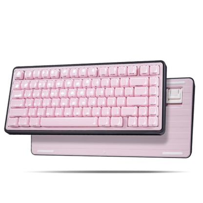 ZORNHER UR82 Wireless Mechanical Keyboard, 75% Pink & Black Creamy Keyboard with Glossy Jelly Cat-Ear Keycaps,Hot-Swappable RGB Gaming Keyboard for Windows/Mac, BT/2.4G/USB-C - color: Pink Jelly Cat-Black Case