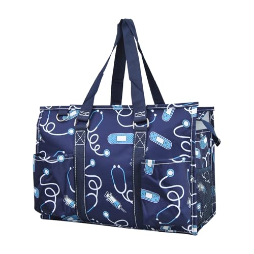 NGIL Utility Water Resistant Tote Bag | Work Tote for Women, Nurse Bag, Teacher's Choice Purse, Gym Bag, Everyday Organizer Top Zipper Closure - color: Blue Nurse-navy