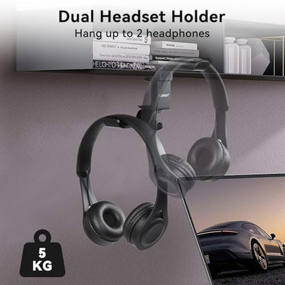 aceyoon Under Desk Headphone Hanger, 360 Degree Swivel Dual Stand, Aluminum Alloy Headset Stand for Desk,Headphone Hook for Gaming Headset,Bag, Black