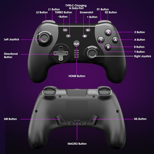 Saitake Wireless Switch Controller for Nintendo Switch/Switch 2/Lite/OLED/PC,Gamepad Supports Dual Vibration/6-Axis Gyroscope/Programmable/Turbo,Ergonomically Designed Precise Joystick - color: Black