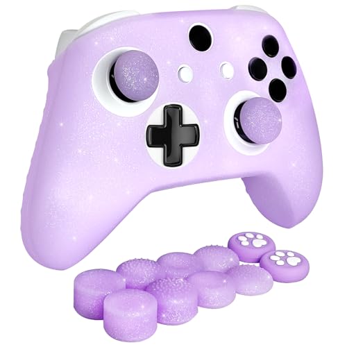 Purple Glitter Anti-Slip Protective Silicone Cover Skin Grips Compatible with Xbox one s/x Controller,8 PCS Glitter Thumb Grips Caps and 2 Grips Caps. - color: Glitter Purple