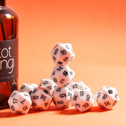 10-Pack D20 Dice Set White 20 Sided Dice for DND RPG Tabletop Games | Leather Storage Bag, DM Gift, for Dungeons and Dragons Role Playing Games - color: 10pcs D20 White