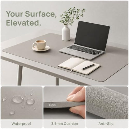 Multisize Plastic Leather Table Cover Protector-3.5mm Thick 13.4"x48.4" Non-Slip Water Resistant Vinyl Desk Cover Pad Mat for Office Computer Gaming Desk Wood Kitchen Bedside Sofa Table Grey