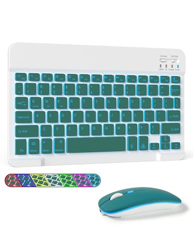 LAMA 7 Colors Backlit Bluetooth Keyboard and Mouse Combo for iPad Pro/Air/Mini, Ultra-Slim Rechargeable Wireless Keyboard and Mouse for iPhone 15/14/13 Pro/Samsung/PC/Laptop/iOS/Windows/Android,DGN - color: Dark Green