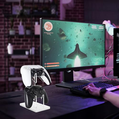 FYY Game Controller Holder 2 Tiers - Universal Dual Controller Stand with Headphone Holder, Acrylic White Display Stand Compatible with Nintendo Switch Xbox PS5 PS4, Desk Mount - color: 2-Tier-White