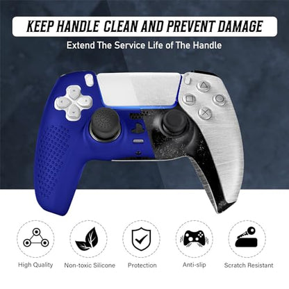 PS5 Controller Skin, Anti-Slip Soft Silicone Protective Cover Case for PlayStation 5 Controller Grip Accessories, 2 Pack with 8 x Thumb Grip Caps (Blue) - color: Blue