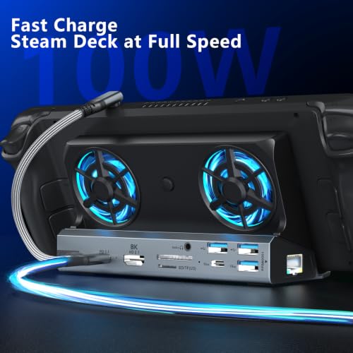 YCE Dual Fan Steam Deck Dock Multi-Port Docking Station for Handheld Gamers (8K-12-in-1) - color: 8K-12-in-1