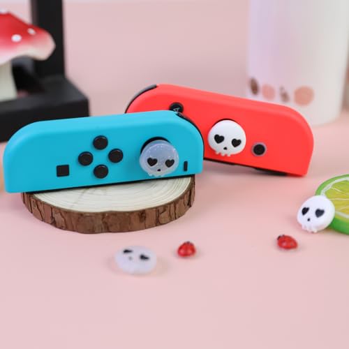 Switch Joycon Thumb Grips Caps, 4 PCS Cute Kawaii 3D Silicone Analog Thumbstick Button Cover Compatible with Nintendo Switch Lite/OLED Joystick Caps (White+Clear Skull) - color: White+Clear Skull