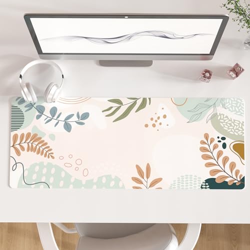 Faux Leather Large Mouse Pad, Office Desk Mat, 31.5"x11.8", Botanical | Desk Décor Accessories, Extended Size, Waterproof & Easy to Clean, Smooth Surface, Non Slip Desk Organization - color: Abstract Leaves, size: 31.5L x 11.8W inches