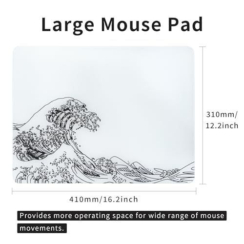 XVX Glass Gaming Mouse Pad, White Kanagawa Hard Mousepads for Gaming,Professional Large Mouse Mat 16.2" x 12.2", Special Glass Surface with Improved Precision and Speed - color: White(Kanagawa)