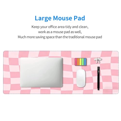Gaming Mouse Pad, Large Pink Checkered Mousepad Laptop, Extended Mouse Mat, Long XL Waterproof Keyboard Pads, Big Non-Slip Mousepads for Game Office Home, 31.5 x 11.8 in - color: Pink Checkered