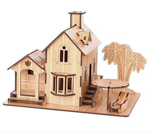 3D Puzzles for Adults, Log Cabin DIY Wooden House Model Kits for Adults to Build, Country Cottage Building Model, 3D Jigsaw Brain Teaser Puzzle, Dollhouse (Seaside Villa)