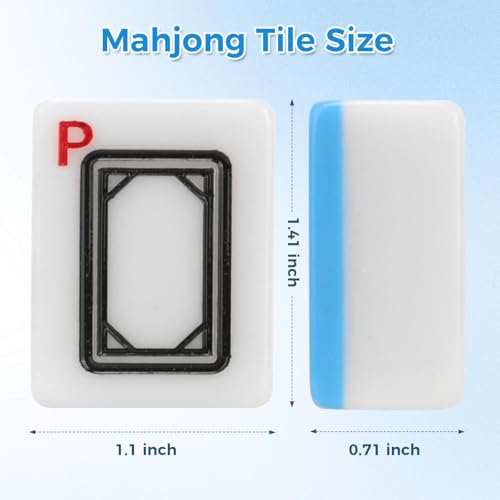 Mahjong Tile Set, 146pcs Professional Chinese Mahjong Set with Instruction Manual, Premium Mah Jongg Sets with Storage Box, 1.4" Mah Jong Tiles Easy to Grab, Game for Gathering, Party, Camping - color: Blue