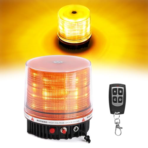 LED Remote Control Wireless Battery Beacon Amber Light | Magnetic Rechargeable Rotating Strobe Flashing Emergency Rooftop Warning Hazard Safety Lights for Trucks, Plow Vehicles
