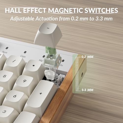 Keychron K10 HE Hall Effect Keyboard, Ultra-Fast Lime Magnetic Switch, Full-Size Tri-Mode Wireless Keyboard with Rapid Trigger, Adjustable Actuation, RGB, Aluminum + Wood Frame - White - color: Lime Switch - White
