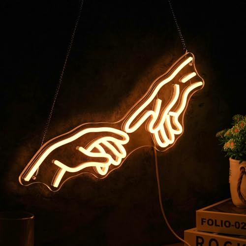 Hands Of God Neon Sign, Gesture Neon Sign For Wall Decor, Adjustable Switch, Usb Powered Light Up Neon Lights For Bedroom, Home Coffee Shop Decoration Bar Party Personalized(16.7x11.4in) - color: Warm White - Hands Of God