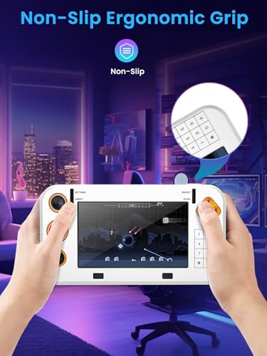 for My Arcade Atari Gamestation Go Silicone Grip Case With 2Pcs 6H PET Soft Film Screen Protector–Shockproof Non-Slip Full Protective Cover,Anti-Scratch Drop Protection Gaming Console Case,White
