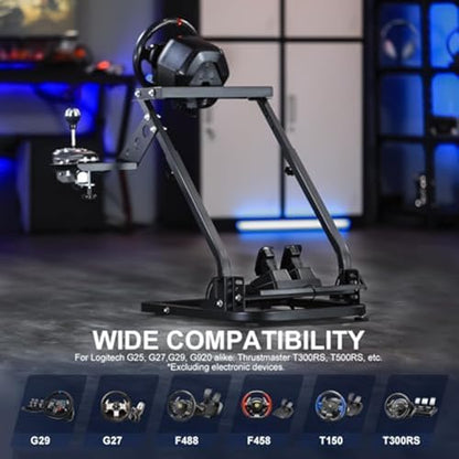 Adjustable Foldable Racing Wheel Stand with Reinforcement Bars for Enhanced Driving Simulation,