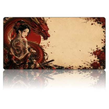 Red Dragon Woman MTG Playmat, Card Game Play Mat with Stitched Edges, Smooth Surface Board Game Trading Card Mat, Non-Slip Rubber Base Large Gaming Mouse Pad 24 x 14 Inch - color: Red Dragon Woman